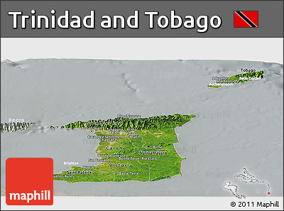 Satellite Panoramic Map of Trinidad and Tobago, lighten, semi-desaturated