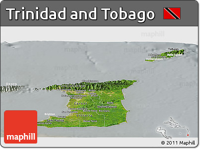 Satellite Panoramic Map of Trinidad and Tobago, lighten, semi-desaturated