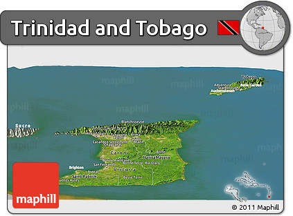 Satellite Panoramic Map of Trinidad and Tobago, lighten, semi-desaturated, land only