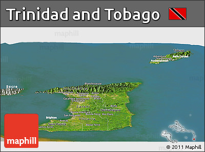 Satellite Panoramic Map of Trinidad and Tobago, lighten, semi-desaturated, land only