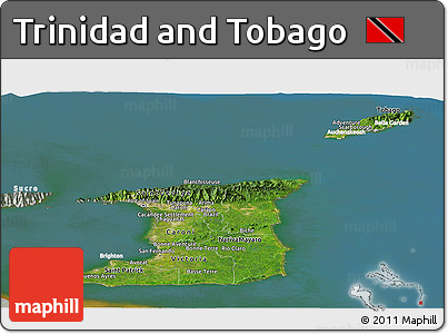 Satellite Panoramic Map of Trinidad and Tobago, lighten, semi-desaturated, land only