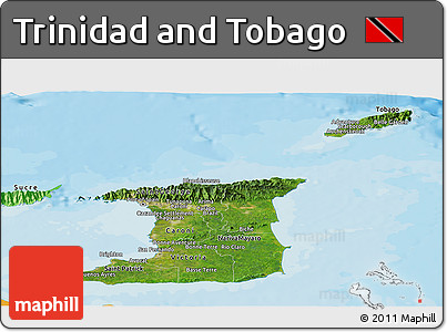 Satellite Panoramic Map of Trinidad and Tobago, political outside