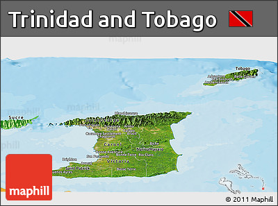Satellite Panoramic Map of Trinidad and Tobago, political outside