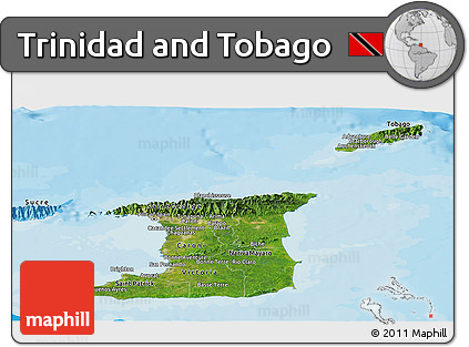 Satellite Panoramic Map of Trinidad and Tobago, political shades outside