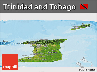Satellite Panoramic Map of Trinidad and Tobago, political shades outside