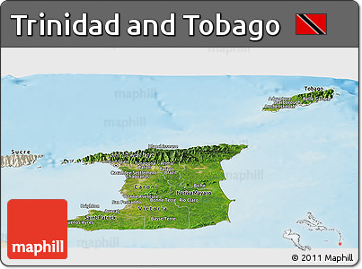 Satellite Panoramic Map of Trinidad and Tobago, shaded relief outside