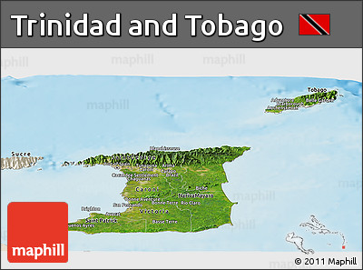 Satellite Panoramic Map of Trinidad and Tobago, shaded relief outside