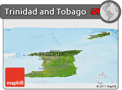 Satellite Panoramic Map of Trinidad and Tobago, single color outside, shaded relief sea