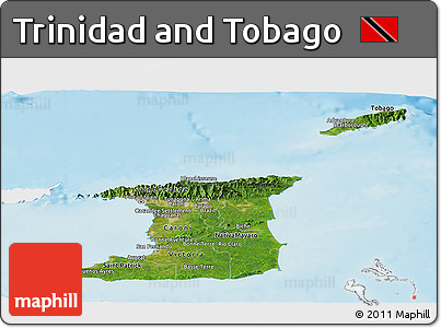 Satellite Panoramic Map of Trinidad and Tobago, single color outside, shaded relief sea