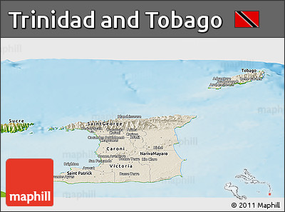 Shaded Relief Panoramic Map of Trinidad and Tobago, physical outside