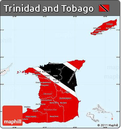 Flag Simple Map of Trinidad and Tobago, single color outside, borders and labels, flag rotated