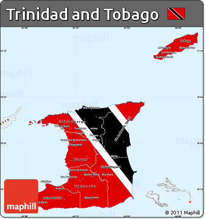 Flag Simple Map of Trinidad and Tobago, single color outside, borders and labels