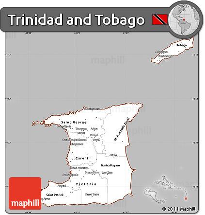 Gray Simple Map of Trinidad and Tobago, cropped outside