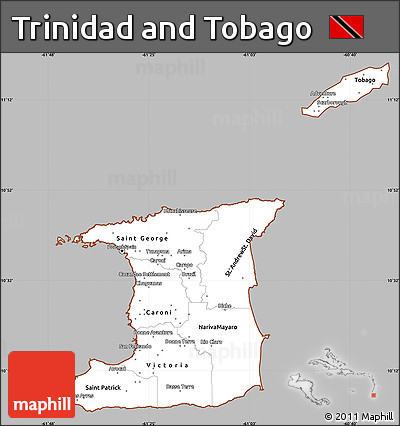 Gray Simple Map of Trinidad and Tobago, cropped outside