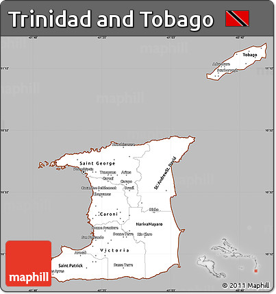 Gray Simple Map of Trinidad and Tobago, cropped outside
