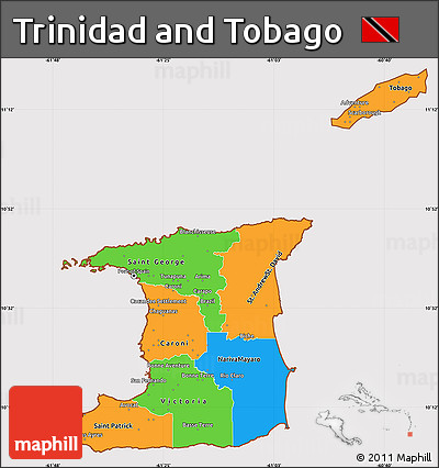 Political Simple Map of Trinidad and Tobago, cropped outside