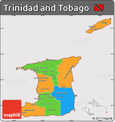 Political Simple Map of Trinidad and Tobago, cropped outside