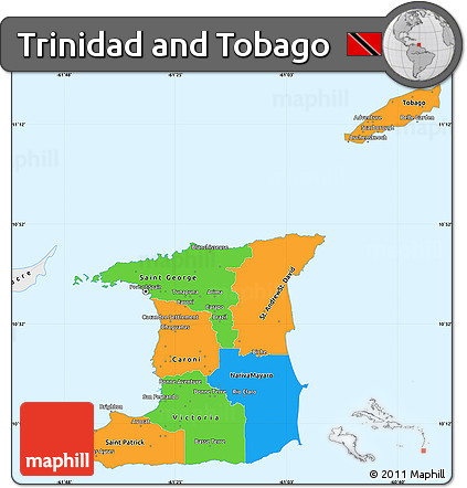 Political Simple Map of Trinidad and Tobago, single color outside, borders and labels