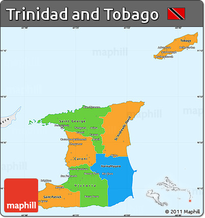Political Simple Map of Trinidad and Tobago, single color outside, borders and labels