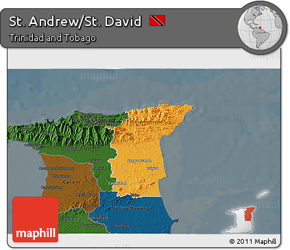 Political 3D Map of St. Andrew/St. David, darken