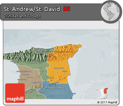 Political 3D Map of St. Andrew/St. David, semi-desaturated