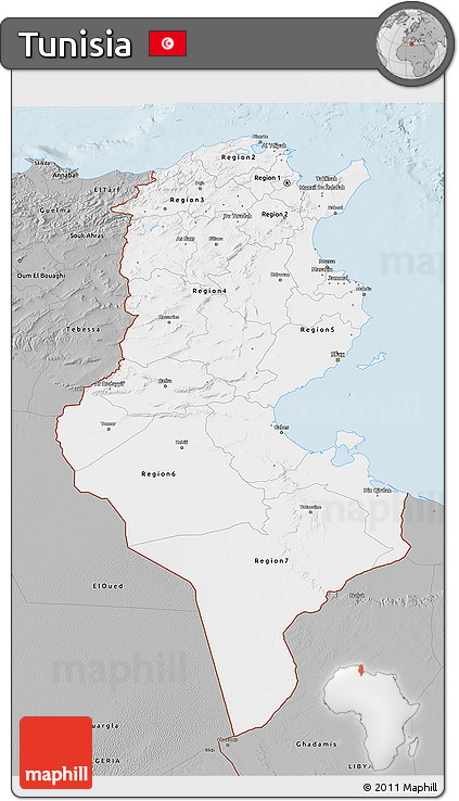 Gray 3D Map of Tunisia