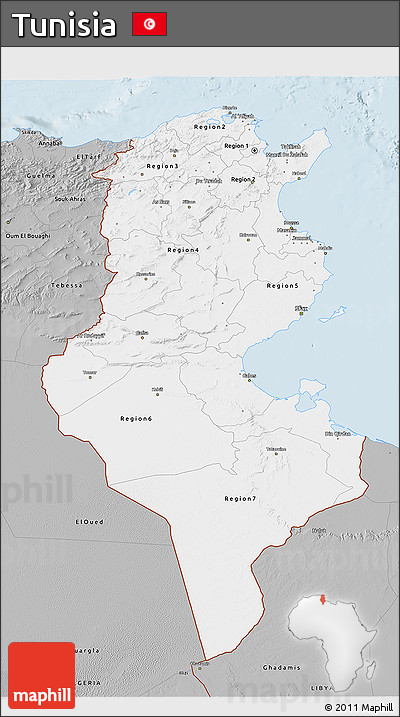 Gray 3D Map of Tunisia