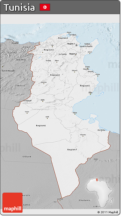 Gray 3D Map of Tunisia