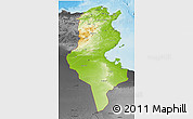 Physical 3D Map of Tunisia, darken, desaturated, land only