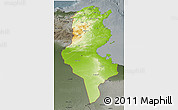 Physical 3D Map of Tunisia, darken, semi-desaturated