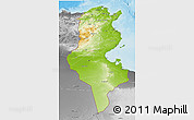 Physical 3D Map of Tunisia, desaturated, land only