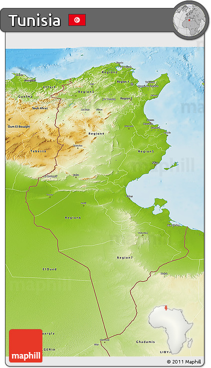 Physical 3D Map of Tunisia