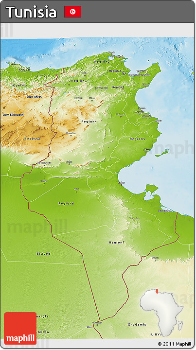 Physical 3D Map of Tunisia
