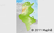 Physical 3D Map of Tunisia, lighten, desaturated, land only