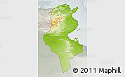 Physical 3D Map of Tunisia, lighten, semi-desaturated