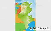 Physical 3D Map of Tunisia, political outside