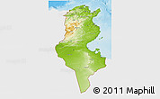 Physical 3D Map of Tunisia, single color outside