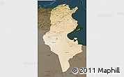 Satellite 3D Map of Tunisia, darken