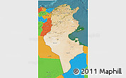 Satellite 3D Map of Tunisia, political outside, satellite sea