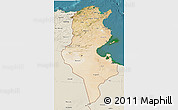 Satellite 3D Map of Tunisia, shaded relief outside, satellite sea
