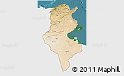 Satellite 3D Map of Tunisia, single color outside