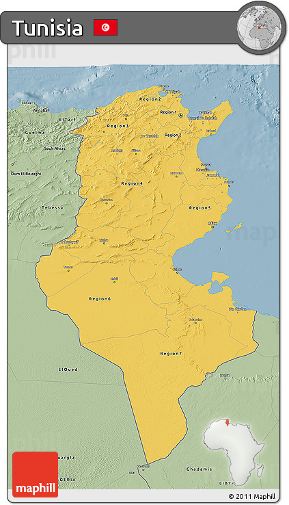 Savanna Style 3D Map of Tunisia