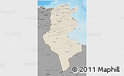 Shaded Relief 3D Map of Tunisia, darken, desaturated, land only