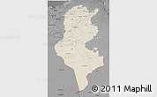 Shaded Relief 3D Map of Tunisia, darken, desaturated