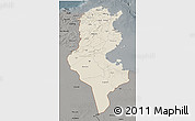 Shaded Relief 3D Map of Tunisia, darken, semi-desaturated