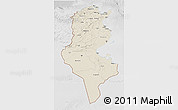 Shaded Relief 3D Map of Tunisia, lighten, desaturated