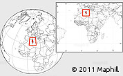 Blank Location Map of Tunisia, within the entire continent
