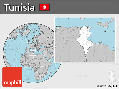Blank Location Map of Tunisia, gray outside