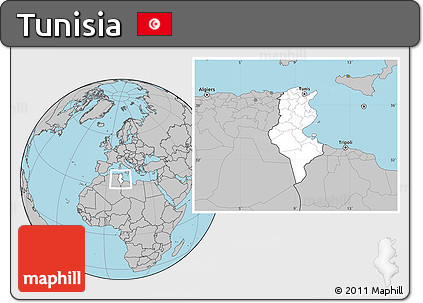 Blank Location Map of Tunisia, gray outside