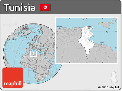 Blank Location Map of Tunisia, gray outside